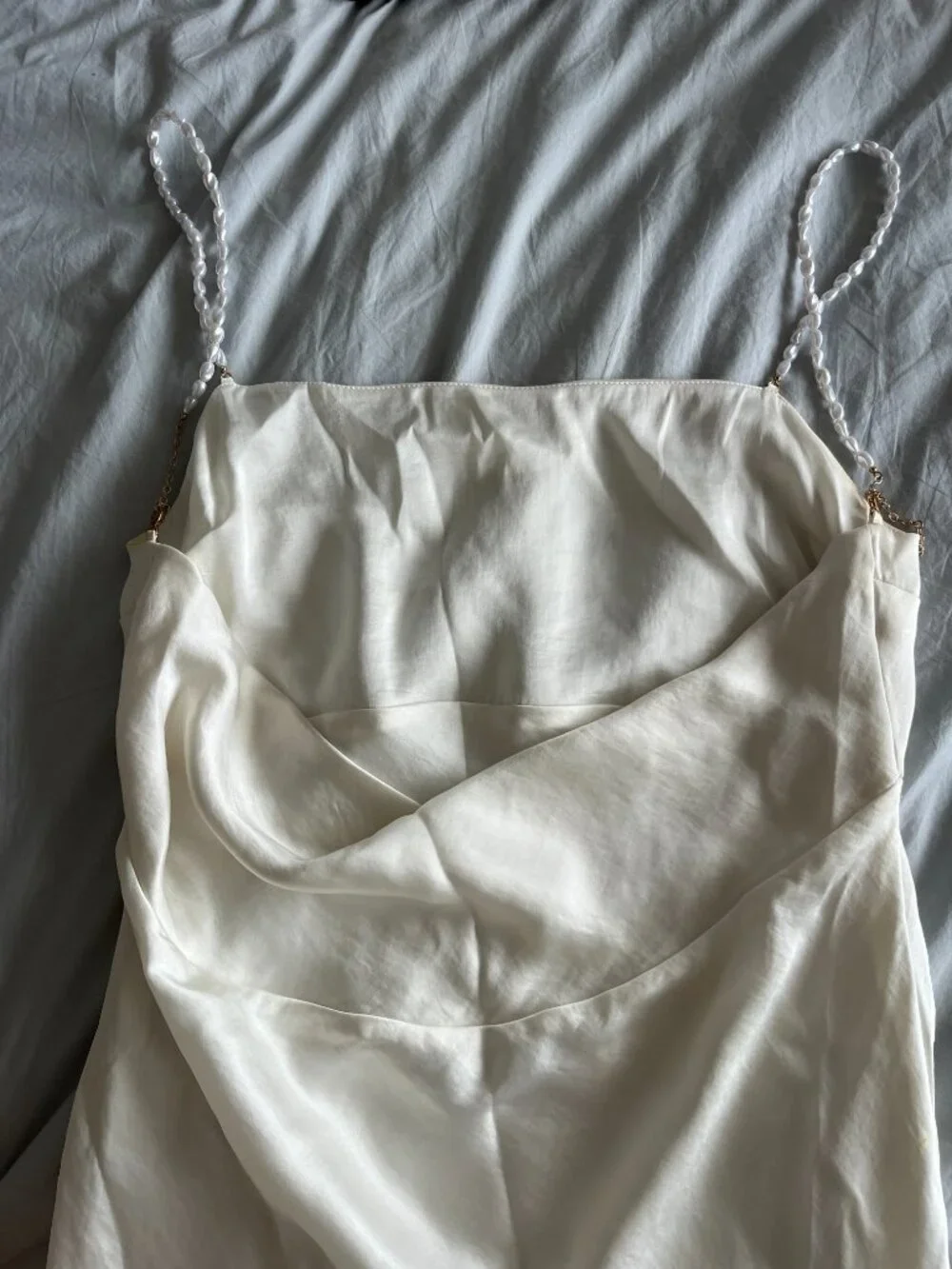 Abercrombie & Fitch Faux Pearl Strap Maxi Dress Cream Satin M Tall